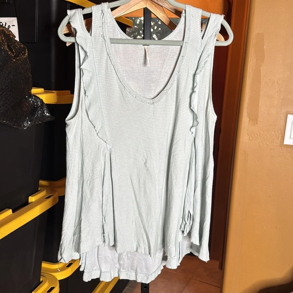 Free People Bondi Waffle Knit Tank Seafoam Green Ruffle Tunic Top Small